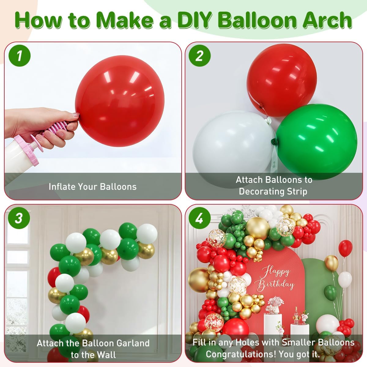 Red White Green and Gold Ballo - Balloon Arch Kit review and price