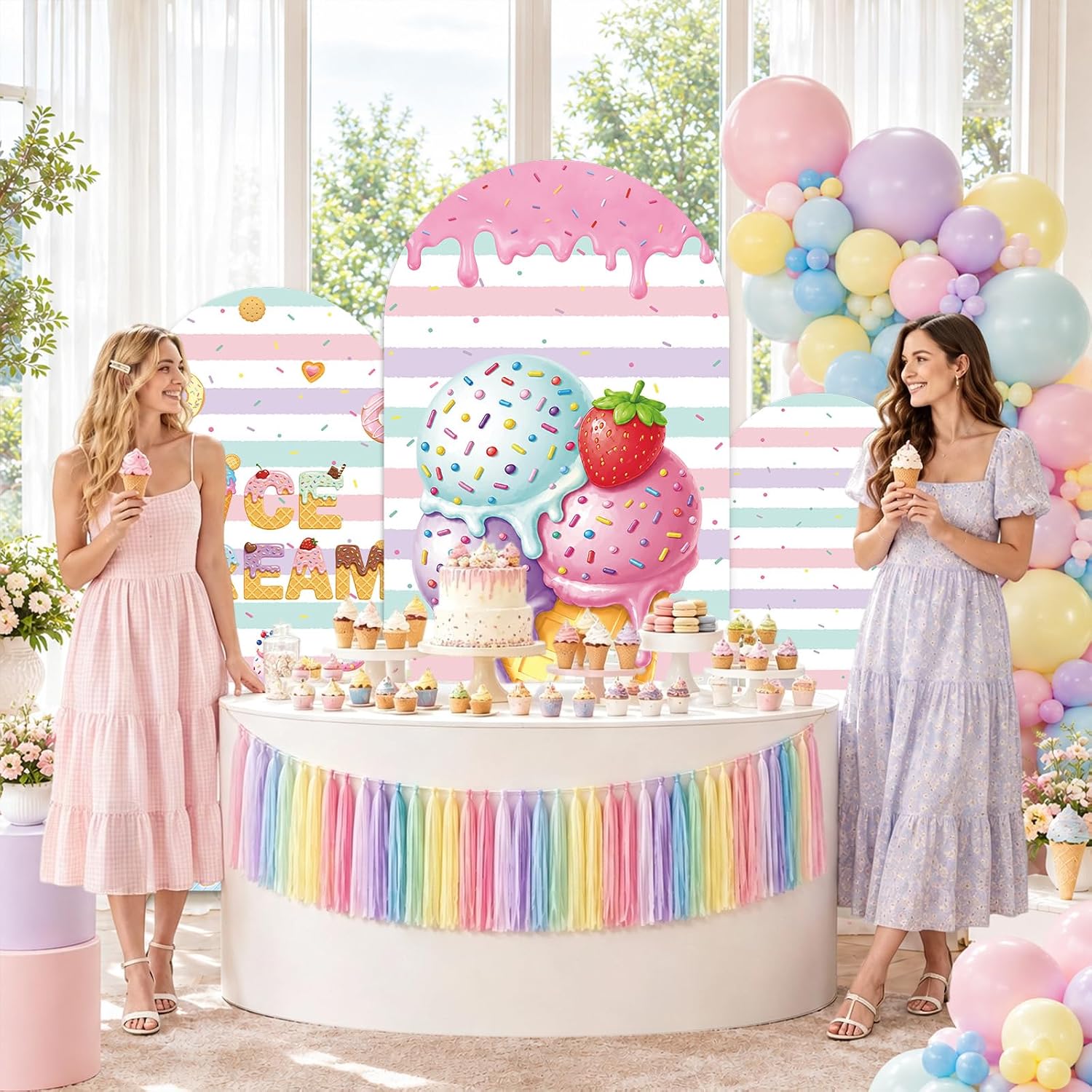 Custom 2-sided Striped Ice Cre - Dessert Table Backdrop review and price
