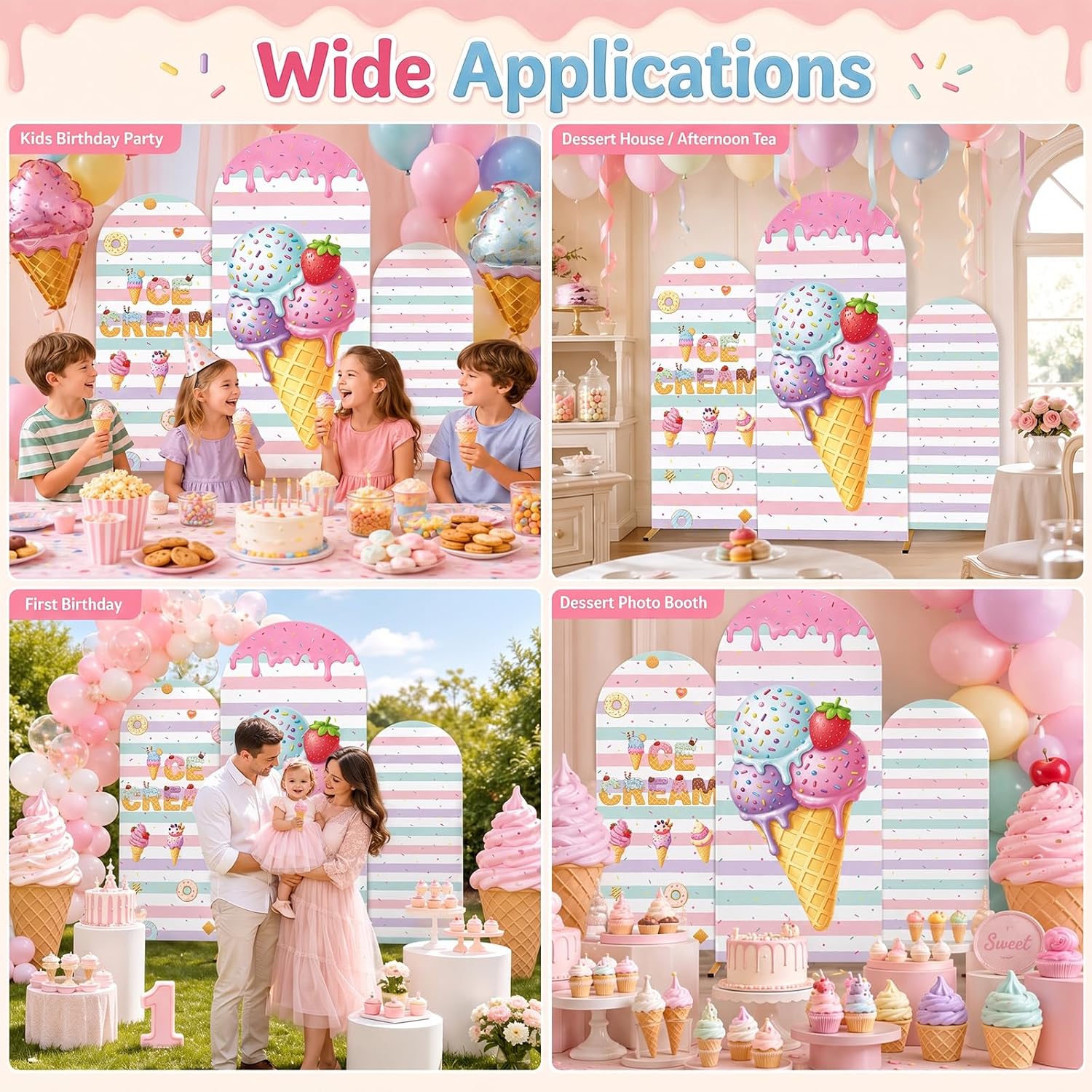 Custom 2-sided Striped Ice Cre - Dessert Table Backdrop review and price